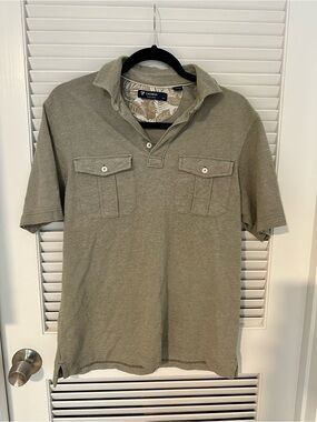 Cremieux Olive Green Short-Sleeve Polo with Chest Pockets